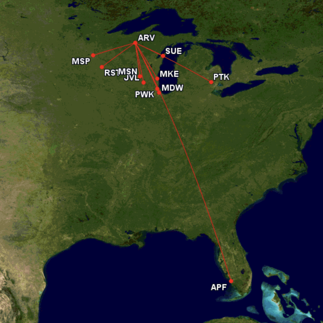 IAC - MAP image showing common flights taken with our conquest aircraft.